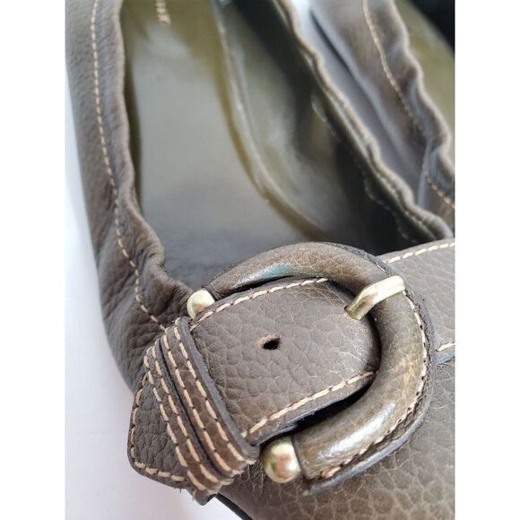 Banana Republic Olive Green Pointed Toe Leather Buckle Flats - Picture 7 of 7